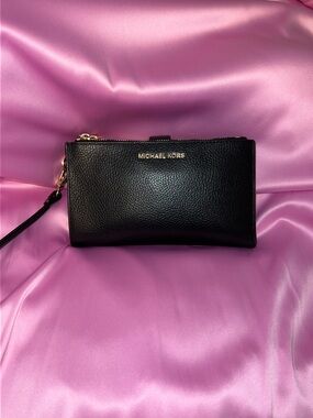 Michael Kors Black Pebbled Leather Wristlet with Gold Hardware
